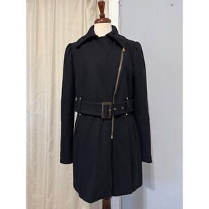Kenneth Cole Victorian Wool Blend‎ Belted Moto Coat Gold Zip Womens 12 Goth